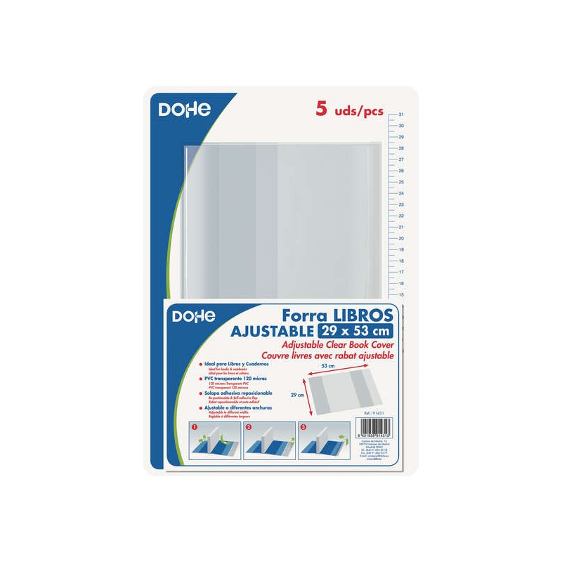 Dohe Confezione da 5 Copertine Protettive per Libri - Patta Adesiva Riposizionabile - Dimensioni 29x53 cm - Materiale PVC 120 mi