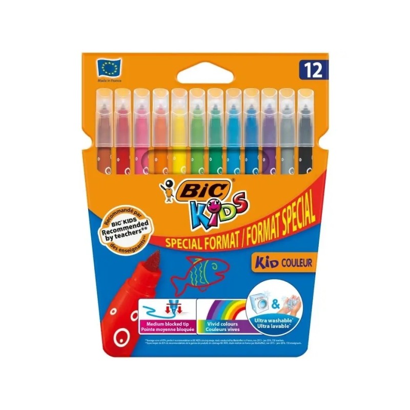 Confezione da 12 pennarelli Bic Kids Couleur - Punta Media - Lavabili - Colori Assortiti