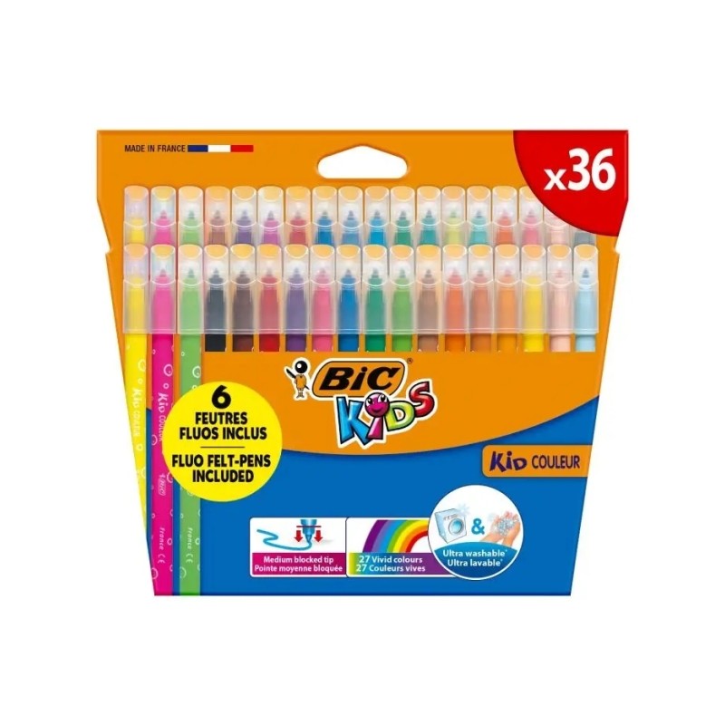 Confezione da 36 pennarelli Bic Kids Couleur - Punta Media - Lavabili - Colori Assortiti