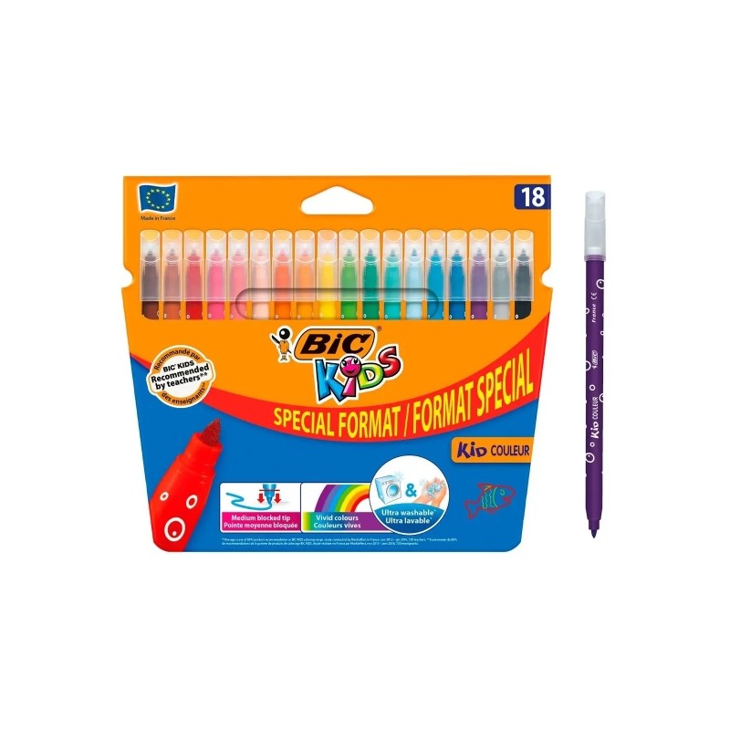 Confezione da 18 pennarelli Bic Kids Couleur - Punta Media - Lavabili - Colori Assortiti