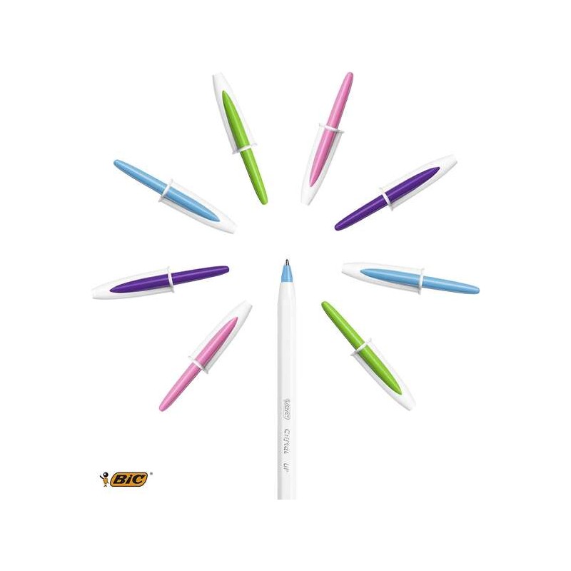 Bic Cristal Up Confezione da 20 Penne Roller - Punta da 1.2 mm - Inchiostro a Base di Olio - Corpo Bianco - Colori Assortiti