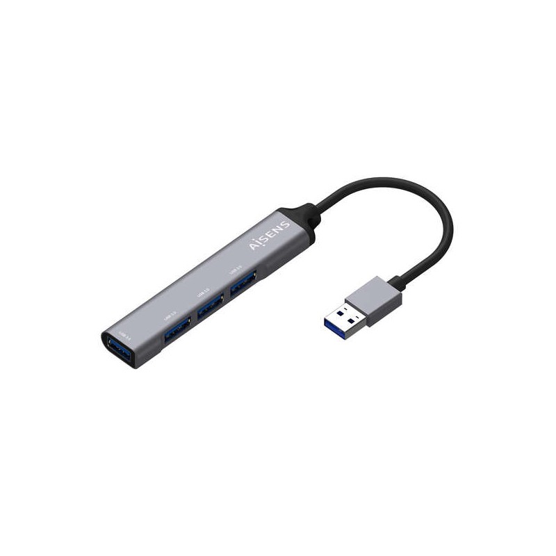 Hub USB 3.0 Aisens in alluminio - Tipo A maschio a 4xTipo A femmina - 10 cm - Colore grigio