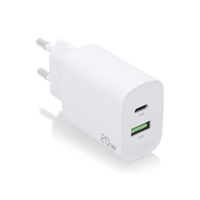 Caricabatterie Aisens 20W - 1xUSB-C PD3.0 - 1xUSB-A QC3.0 - Colore bianco