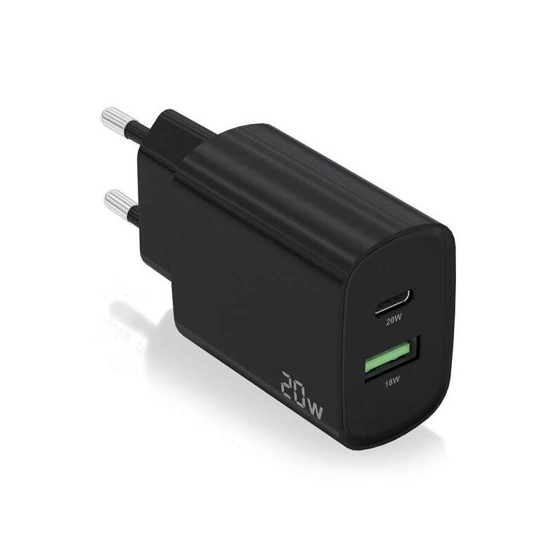 Caricabatterie Aisens 20W - 1xUSB-C PD3.0 - 1xUSB-A QC3.0 - Colore Nero