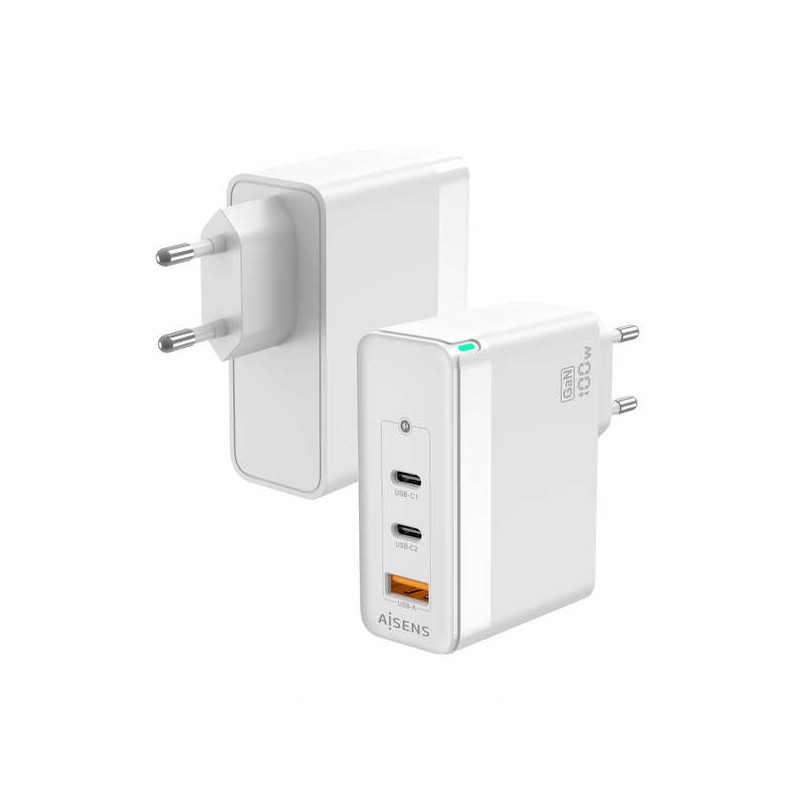 Caricabatterie Aisens GAN 100W - 2xUSB-C PD3.0 QC4.0 QC5.0 - 1xUSB-A QC3.0 - Bianco