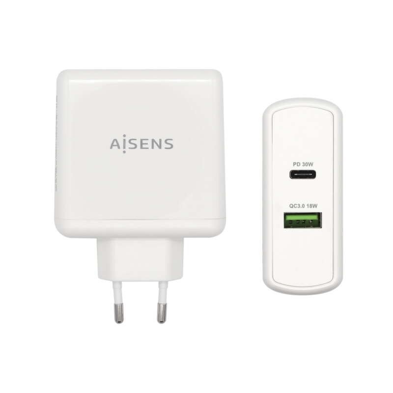 Caricabatterie per smartphone Aisens 48W 1x USB-C PD3.0 30W. 1x USB-A QC3.0 18W