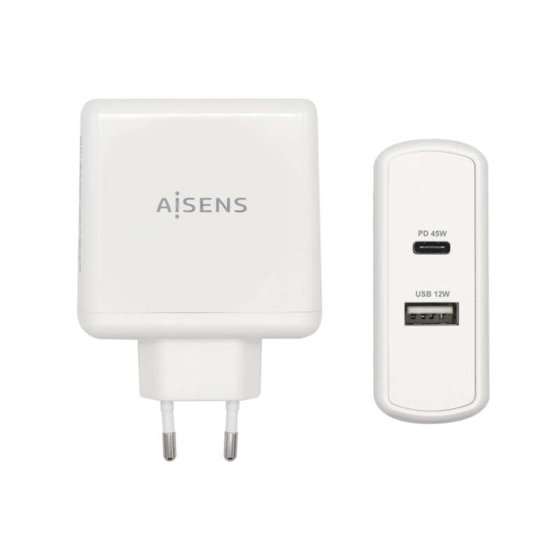 Caricabatterie per smartphone Aisens 57W 1x USB-C PD3.0 45W. 1x USB-A 5V/2.4A 12W