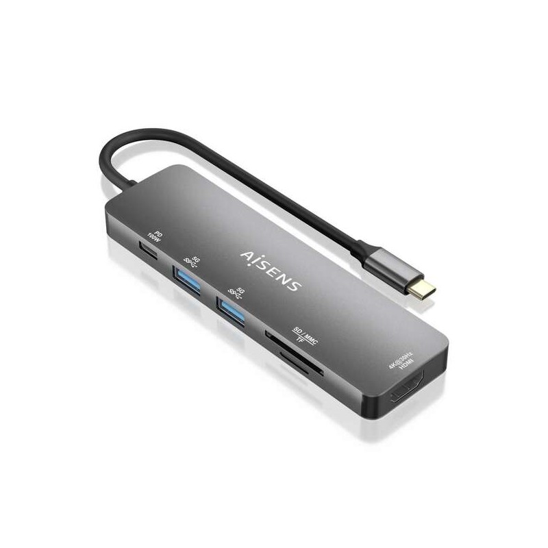 Aisens USB-C Dock 6 in 1 - Da USB-C a 1xHDMI - 2xUSB-A - 1xUSB-C PD 100W - 1xSD - 1xMicro SD - 15 cm