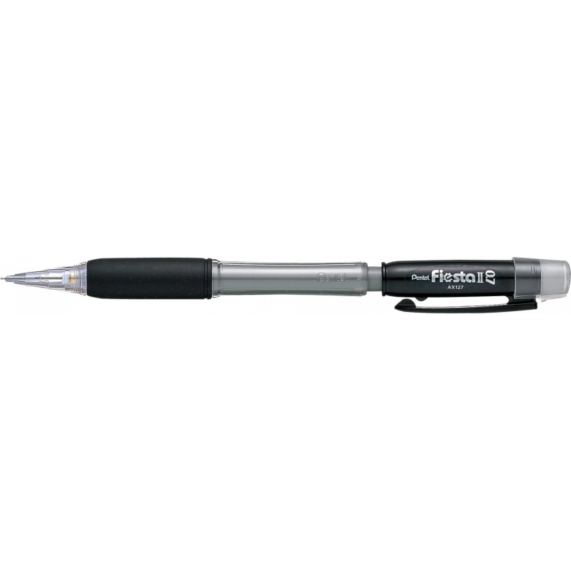 Pentel Fiesta II Portamine HB 0.7 mm con gomma - Include 2 ricariche - Impugnatura in gomma - Design ergonomico - Colore nero