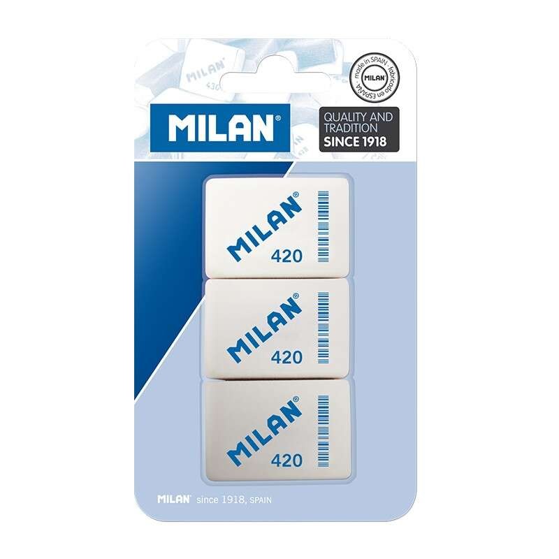 Milan 420 Confezione da 3 Gomme Rettangolari - Pangrattato - Gomma Sintetica Morbida - Colori Assortiti