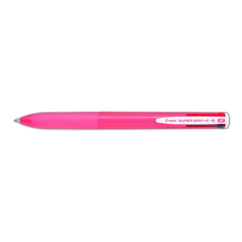 Penna a sfera retrattile Pilot Super Grip G4 - 4 colori - Punta da 1.0 mm - Corsa da 0.27 mm - Corpo rosa
