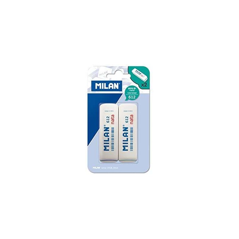 Milan Nata 612 Confezione da 2 Gomme Smussate - Plastica - Morbida - Non Abrasiva - Colore Bianco