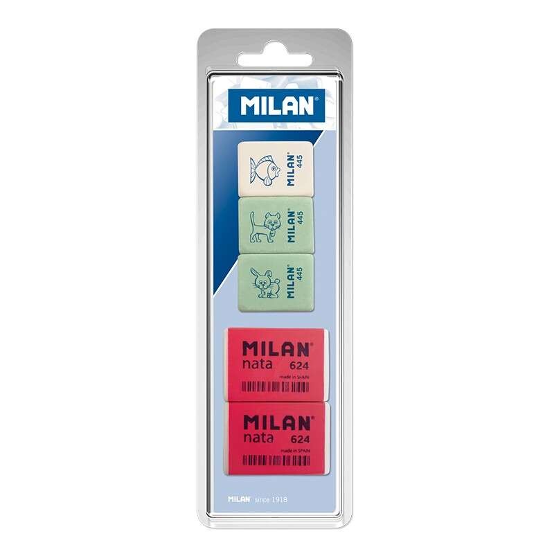 Milan Confezione da 5 Gomme. 3x445 Gomme Rettangolari + 2x624 Gomme Rettangolari Crema - Plastica - Colori Assortiti