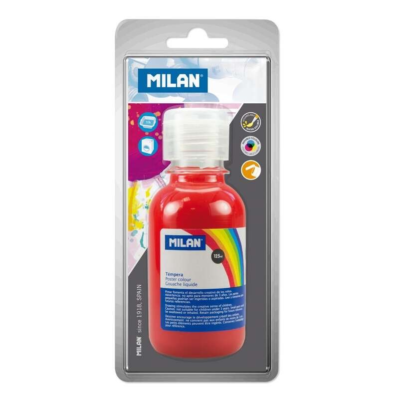 Bottiglia Tempera Milano 125 ml - Asciugatura Rapida - Tappo Erogatore - Miscelabile - Colore Rosso Vermiglio