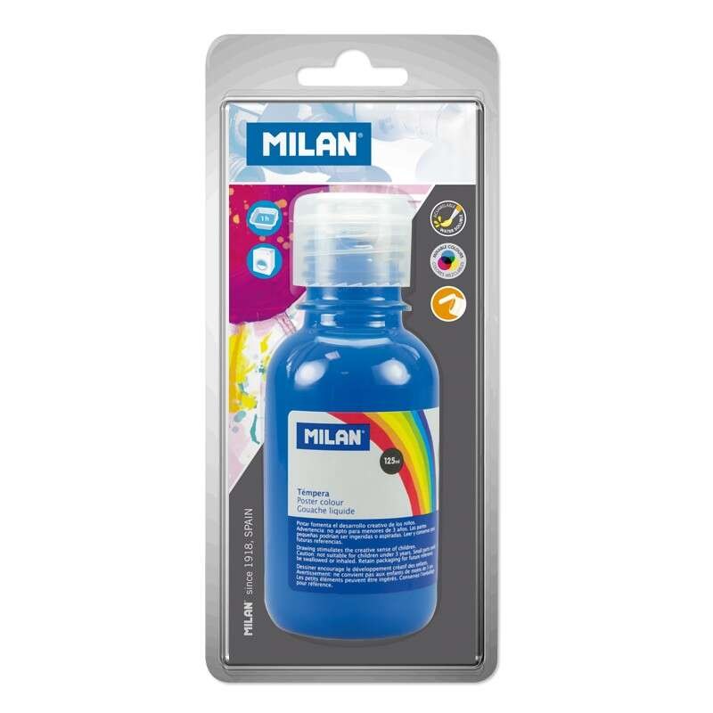 Bottiglia Tempera Milano 125 ml - Tappo Dispenser - Asciugatura Rapida - Miscelabile - Colore Ciano