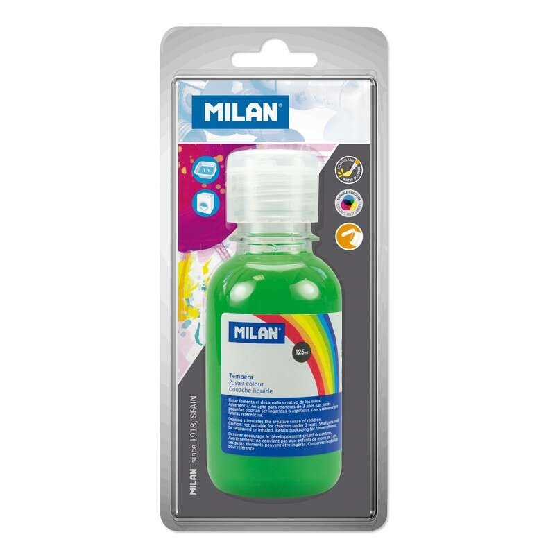 Bottiglia Tempera Milano 125 ml - Tappo Dispenser - Asciugatura Rapida - Miscelabile - Colore Verde Chiaro