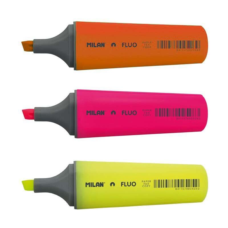 Milan Confezione da 3 pennarelli fluorescenti - Punta a scalpello 1 - 4.8 mm - Colori assortiti