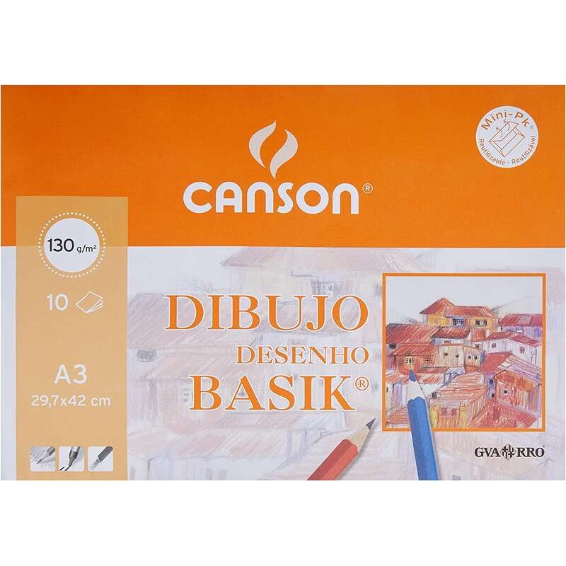 Canson Minipack da 10 fogli da disegno Plain Basik A3 - 29.7x42 cm - 130 g - Bianco