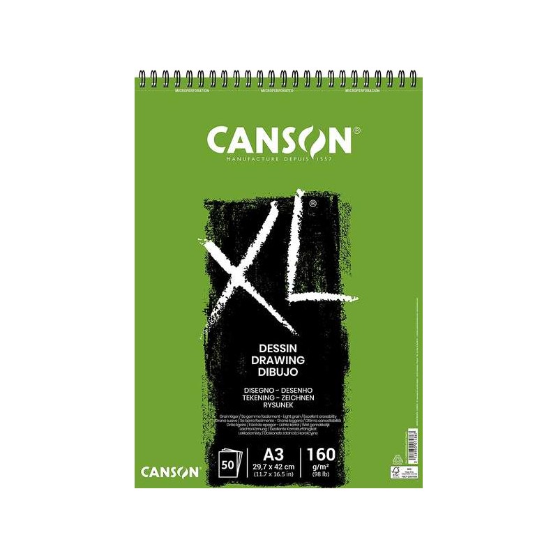 Blocco da disegno leggero Canson XL Dessin con 50 fogli A3 - Spirale microperforata - 29.7x42 cm - 160 g - Colore bianco