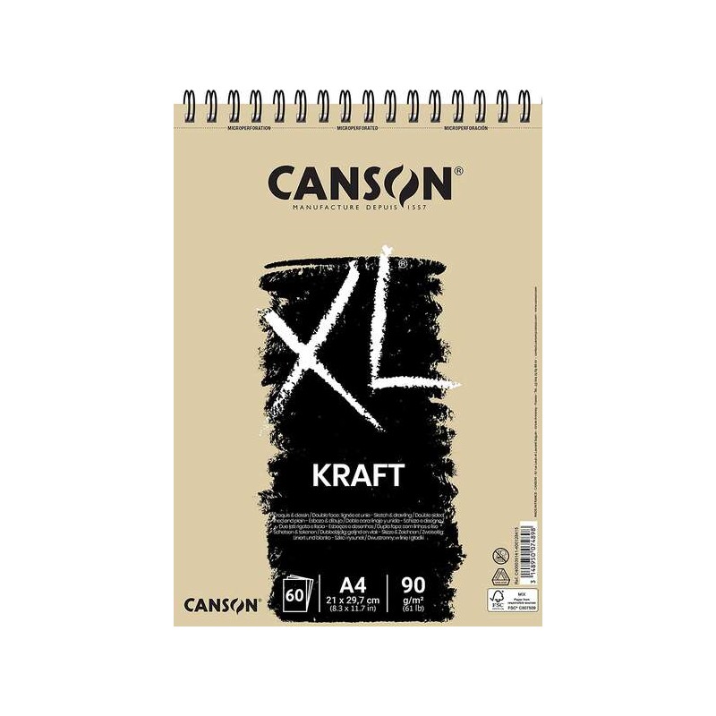 Blocco da disegno a righe Canson XL Kraft con 60 fogli A4 - Spirale microperforata - 21x29.7 cm - 90 g - Beige