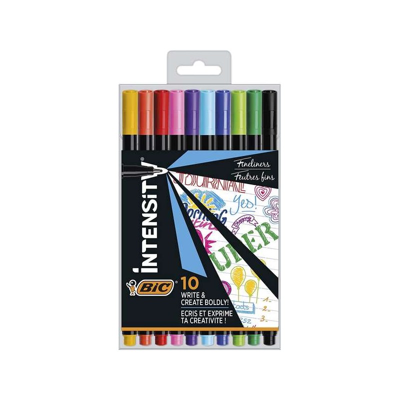 Confezione Fine da 10 Pennarelli Bic Intensity - Punta Fine da 0.8 mm - Linea da 0.4 mm - Inchiostro a Base Acqua - Colori Assor