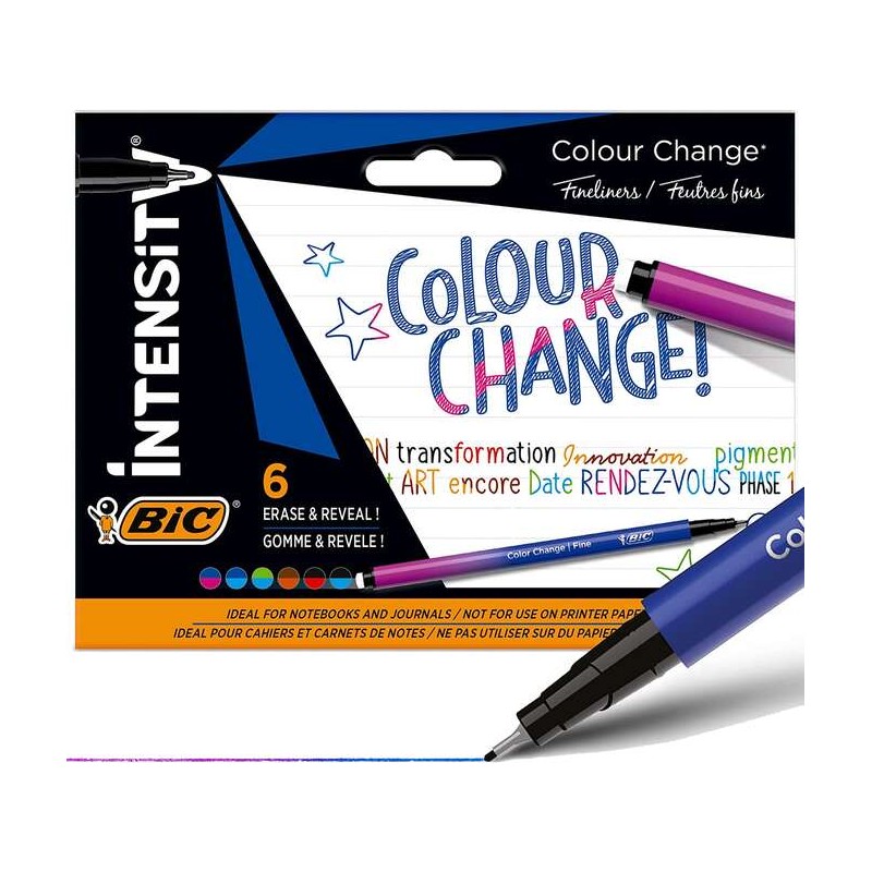 Confezione da 6 pennarelli Bic Intensity Colour Change - Tecnologia Color Change - Punta Fine 0.4 mm - Colori Assortiti