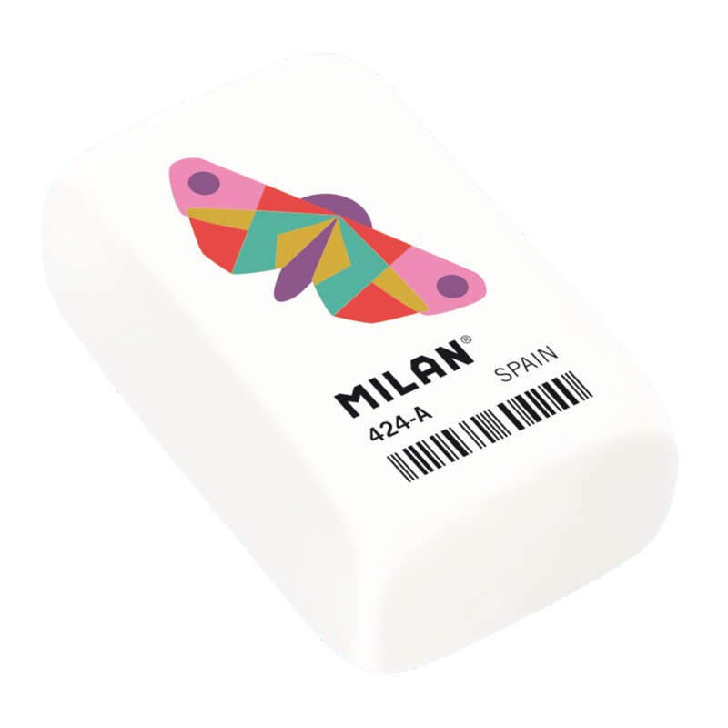 Gomma Rettangolare Milan 424A - Pangrattato - Gomma Sintetica - Colore Bianco - Disegni Geometrici di Animali Assortiti
