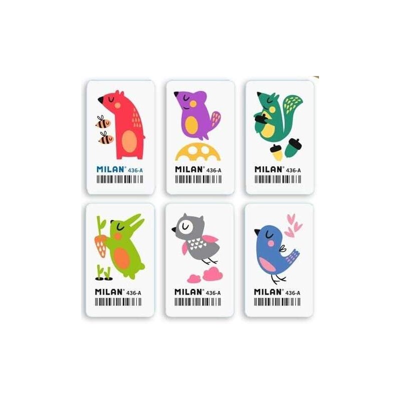 Milan 436A Gomma Flessibile Rettangolare - Pangrattato - Gomma Sintetica - Disegni per Bambini - Disegni Assortiti