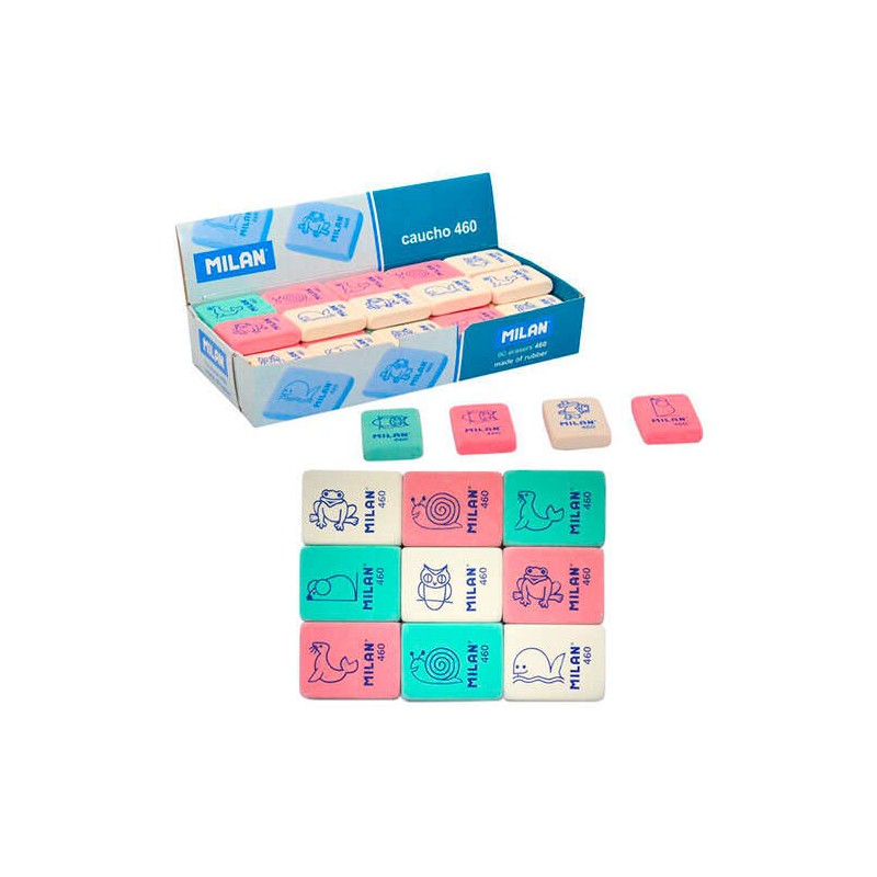 Gomma Rettangolare Flessibile Milan 460 - Pangrattato - Gomma Sintetica - Disegni Bambini - Colori Assortiti