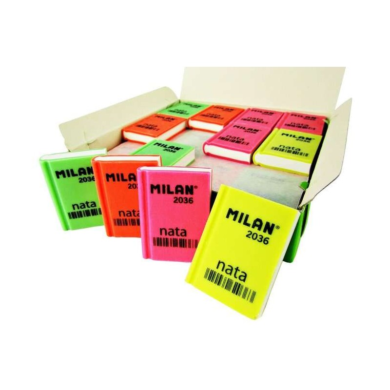 Gomma da cancellare rettangolare Milan Nata 2036 - Plastica - Morbida - Design a libro - Colori fluorescenti assortiti