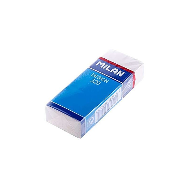 Gomma Rettangolare Milan Nata 320 - Plastica - Fascetta in Cartoncino Blu - Confezionata Singolarmente - Colore Bianco