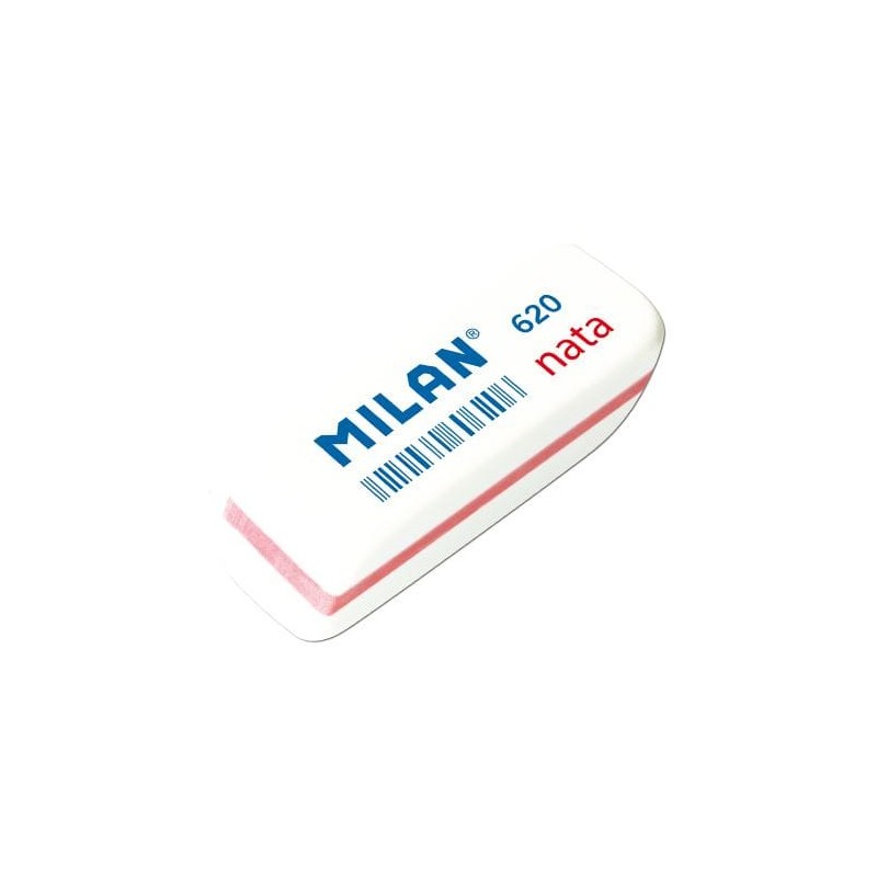 Gomma smussata piccola Milan Nata 620 - Plastica morbida - Non abrasiva - Colore bianco con finiture in colori assortiti