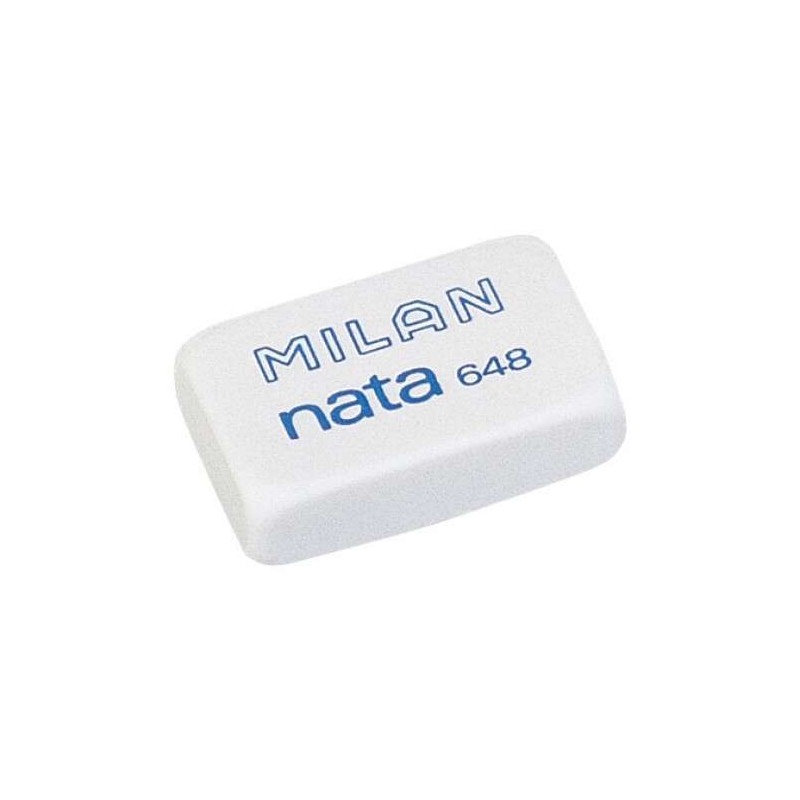 Gomma rettangolare piccola Milan Nata 648 - Plastica - Non danneggia la carta - Colore bianco