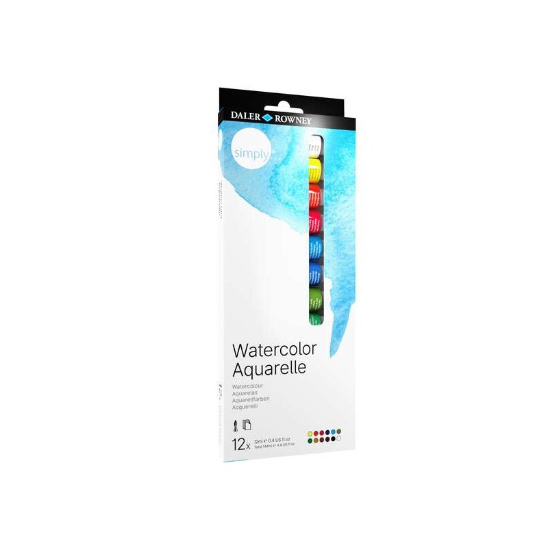 Daler Rowney Simply Confezione da 12 acquerelli da 12 ml - Si bagnano facilmente - Colori assortiti