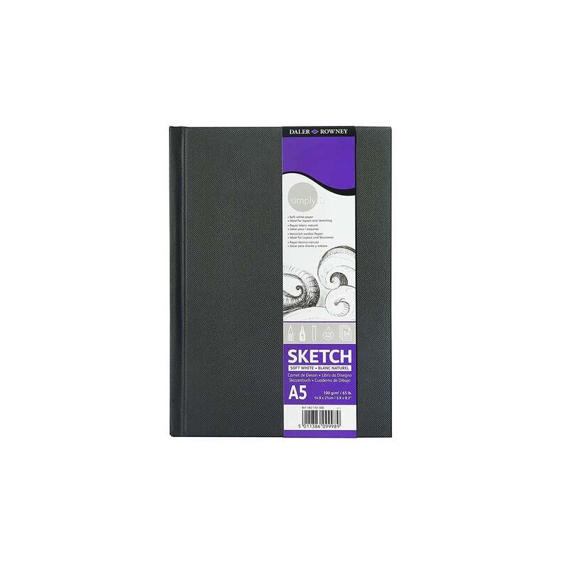 Daler Rowney Quaderno da disegno Simply Sewn A5 54 fogli 100 g/m2 - Copertina rigida - Bianco