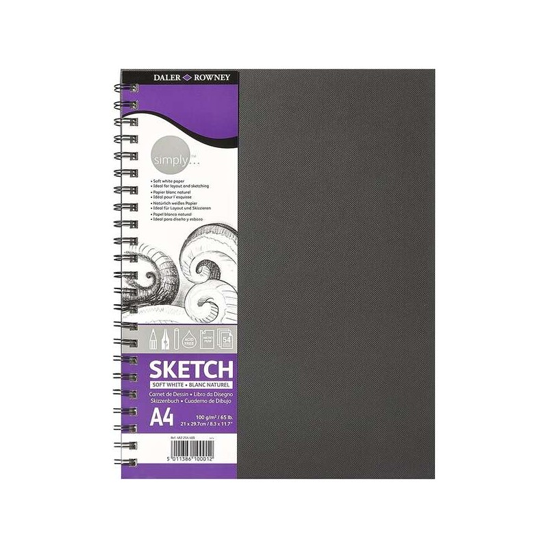 Daler Rowney Simply Drawing Notebook A4 100 g/m2 - Copertina rigida con rilegatura a spirale - Bianco