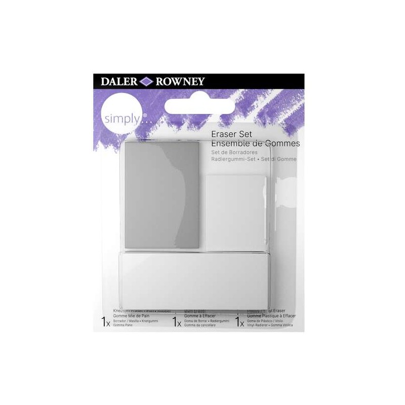 Daler Rowney Simply Confezione da 3 gomme da disegno: standard. pangrattato e gomma in plastica