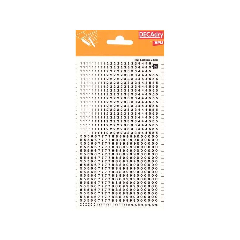 Numeri trasferibili Apli - 2.5 mm - Applicazione facile - Neri intensi - 952 caratteri - Nero