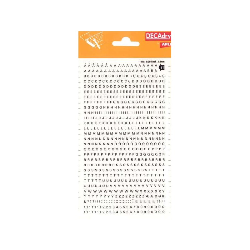 Lettere e numeri trasferibili Apli - 2.5 mm - 731 caratteri - Facile applicazione e ottima adesione - Nero