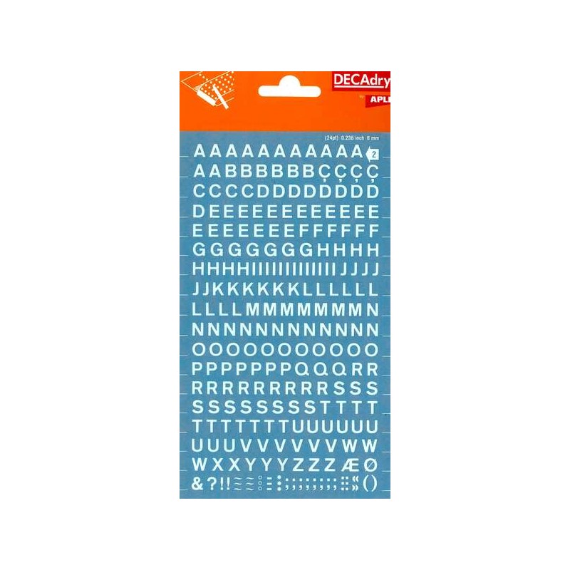 Lettere trasferibili Apli bianche 6 mm - 258 caratteri - Facile applicazione - Ottima adesione - Bianco versatile