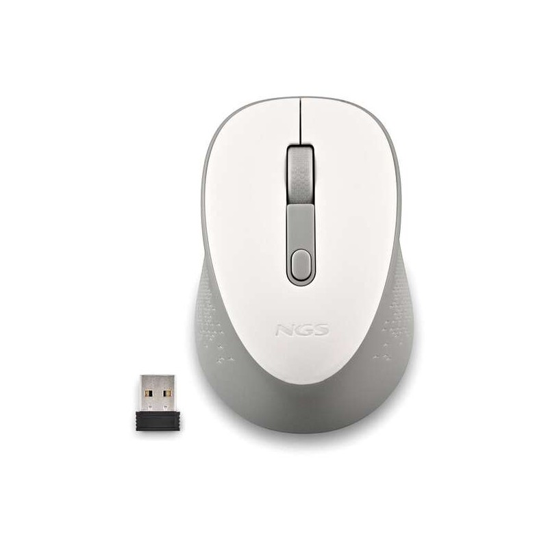 Mouse USB wireless NGS Dew White 1600 dpi - 3 pulsanti - Utilizzo per destrimani - Colore bianco/grigio