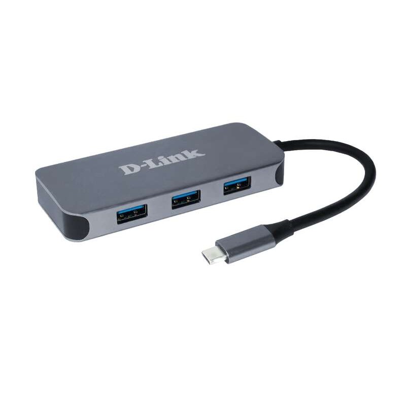 Hub USB-C D-Link con 3 USB 3.0. 1 USB-C. 1 HDMI 4K. 1 RJ45