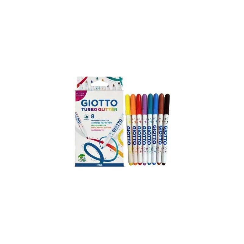 Giotto Turbo Glitter Confezione da 8 Pennarelli - Punta Fine 2.8 mm - Inchiostro ad Acqua - Lavabili - Colori Assortiti
