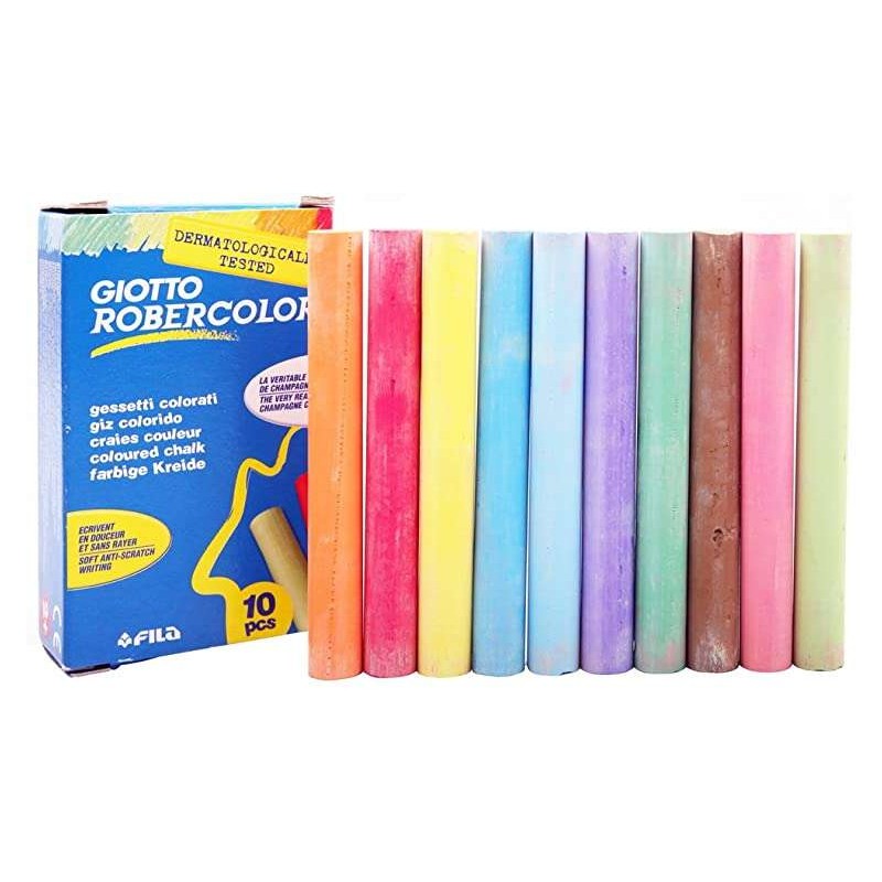 Giotto Robercolor Confezione da 10 Gessi Colorati Rotondi - Dermatologicamente Testati - Compatti e Resistenti - Colori Assortit