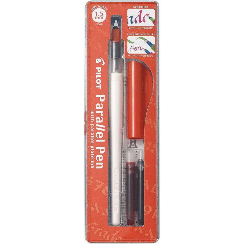 Confezione pilota di penna stilografica Parallel Pen da 1.5 mm - Punta in acciaio - Tratto da 1.5 mm - 2 ricariche - Colore nero
