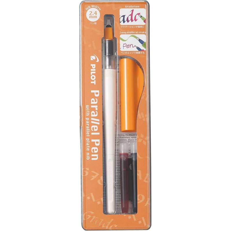 Confezione pilota di penna stilografica Parallel Pen da 2.4 mm - Punta in acciaio - Corsa da 2.4 mm - 2 ricariche - Colore nero/