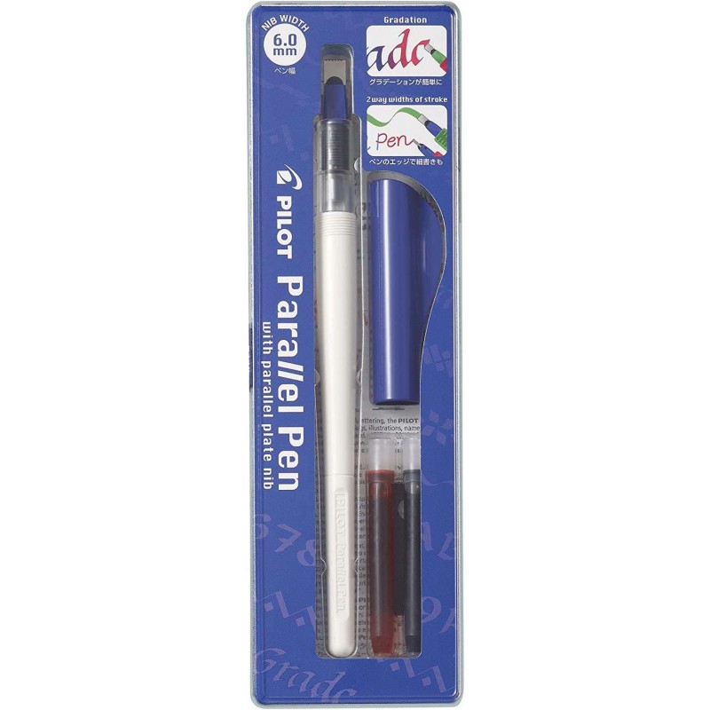 Confezione pilota di penna stilografica Parallel Pen da 6.0 mm - Punta in acciaio - Corsa da 6.0 mm - 2 ricariche - Colore nero/