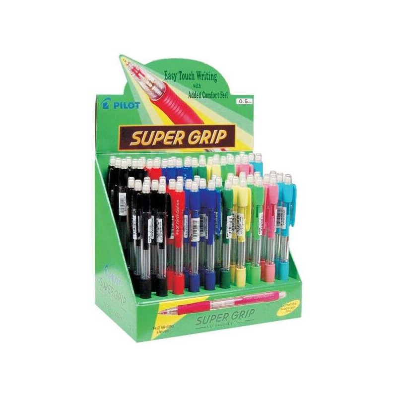 Pilot SuperGrip H185 Display da 60 portamine - Corsa 0.5 mm - Mina HB - Colori assortiti