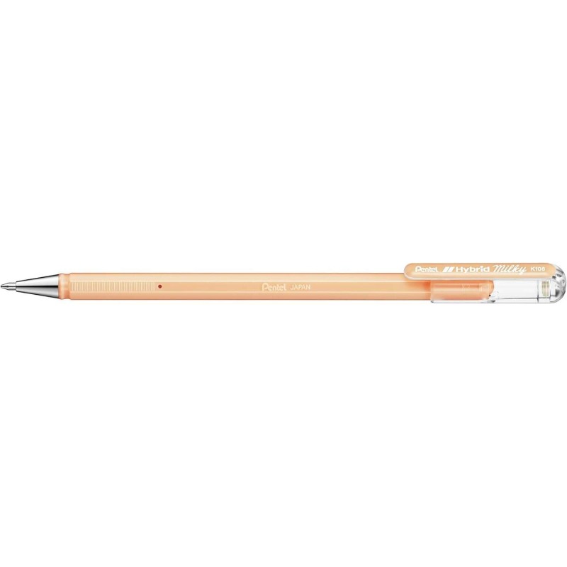 Pentel Hybrid Milky Penna a sfera - Punta fine 0.8 mm - Tratto 0.4 mm - Inchiostro gel opaco - Colore arancione pastello