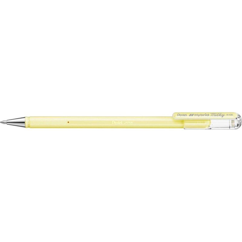 Pentel Hybrid Milky Penna a sfera - Punta fine 0.8 mm - Tratto 0.4 mm - Inchiostro gel opaco - Colore giallo pastello